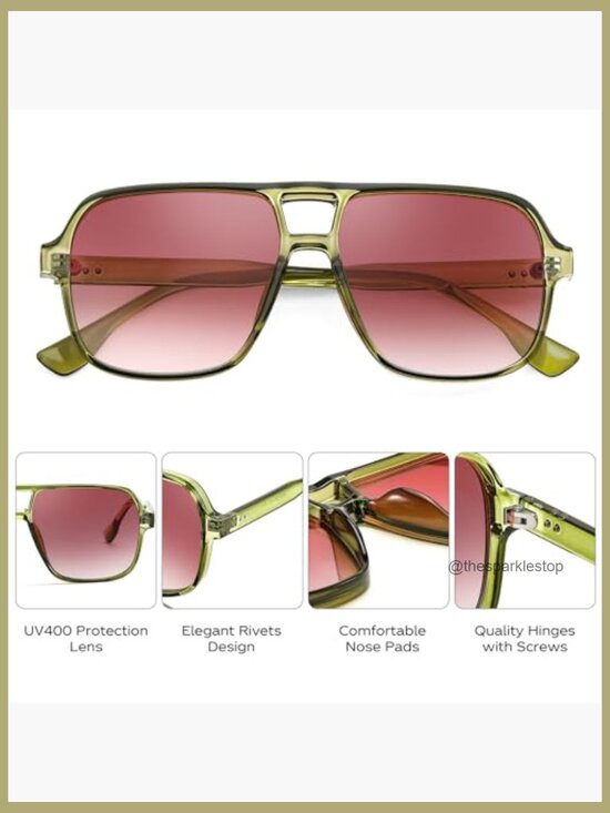 Retro Square Aviator Sunglasses Plastic Frame UV400 Protection main image 5
